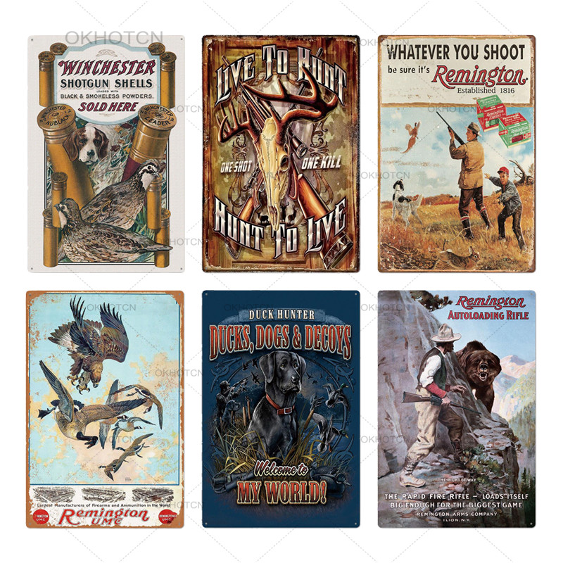 

2021 Hunting Tin Sign Plaque Winchester Metal Vintage Retro Metal Sign Wall Decor for Man Cave Gun Shop Decorative Funny Metal Plate Hunter