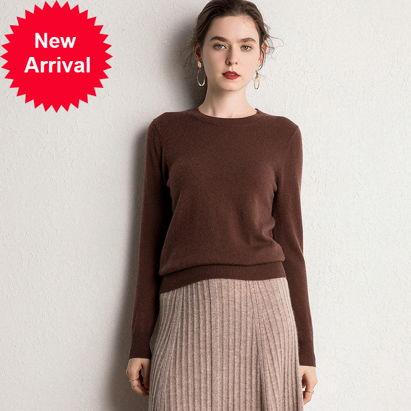 

2021 New New Colours 100% Cashmere Neck Knitted Multi-colour Basic Sweater Pure Women Roundneck Winter Jumper 1c9q, Caramel