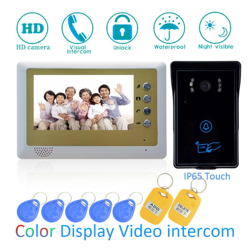 

1 SET) Video Intercom System Home Garden wire Video Door Phone 7'' LCD Monitor With Unlock DoorBell with camera