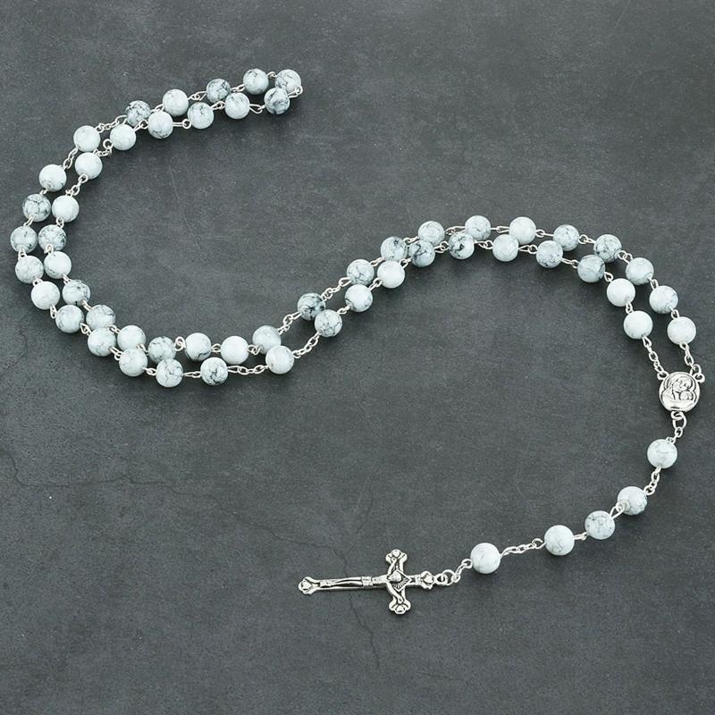 

Virgin Mary Rosary Pendant Necklaces Classic Beads Prayer Necklace Catholic Long Cross Statement Chain Fashion Religious Jewelry