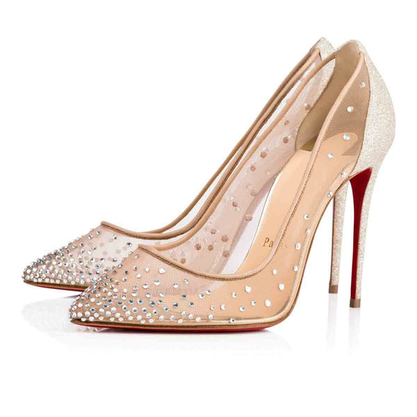 

[Original box]Top High Heels Galativi Strass Red Bottom Pump Black Nude Women Wedding Dress Shoes Wedding Party Dress Discount With Box, Colour13