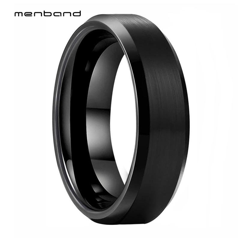 

Black Tungsten Ring Women Wedding Band With Beveled Brushed Finish 6MM Ring Box Available