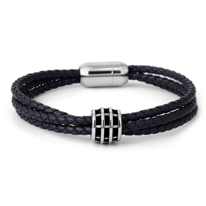 

New Hot Fashion Male Jewelry Bracelet Punk Pulseir Braid Leather Rope Chain Stainless Steel Magnetic Clasp Men Bangle