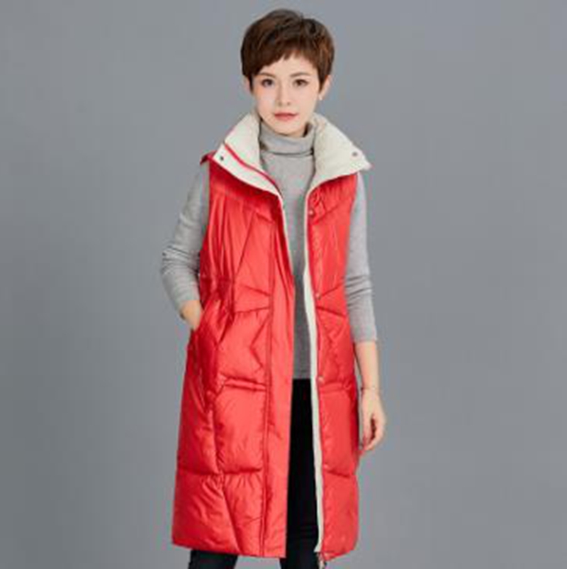 

Wholesale New Women Long Vest Hooded Jacket Ladies Splicing Waistcoat Cotton Coat Mid-length Autumn and Winter Cardigan Down Cotton Coat, Black
