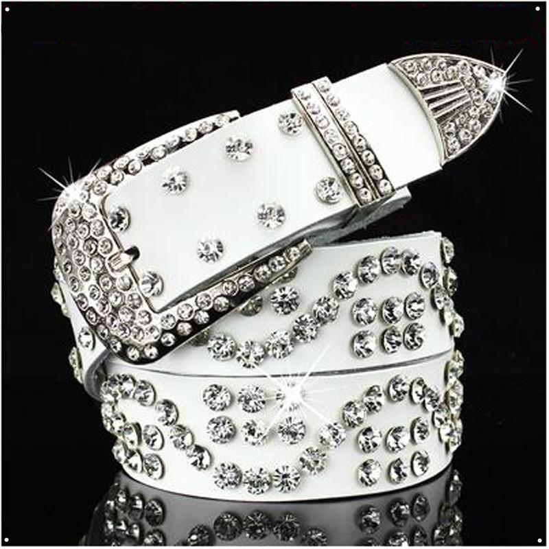 

Belts 2021 Female Leather Belt Full Of Diamond Drill Wide Rhinestone Cinto Feminino For Women Luxury, White