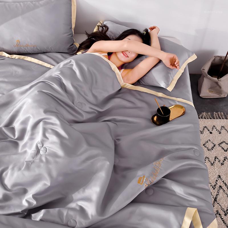 

4PCS Set Summer Washed Cotton Throw Blankets Solid Bedding New 100% Silk Summer Comforter Air Condition Quilts Duvet Bed Linens1, White