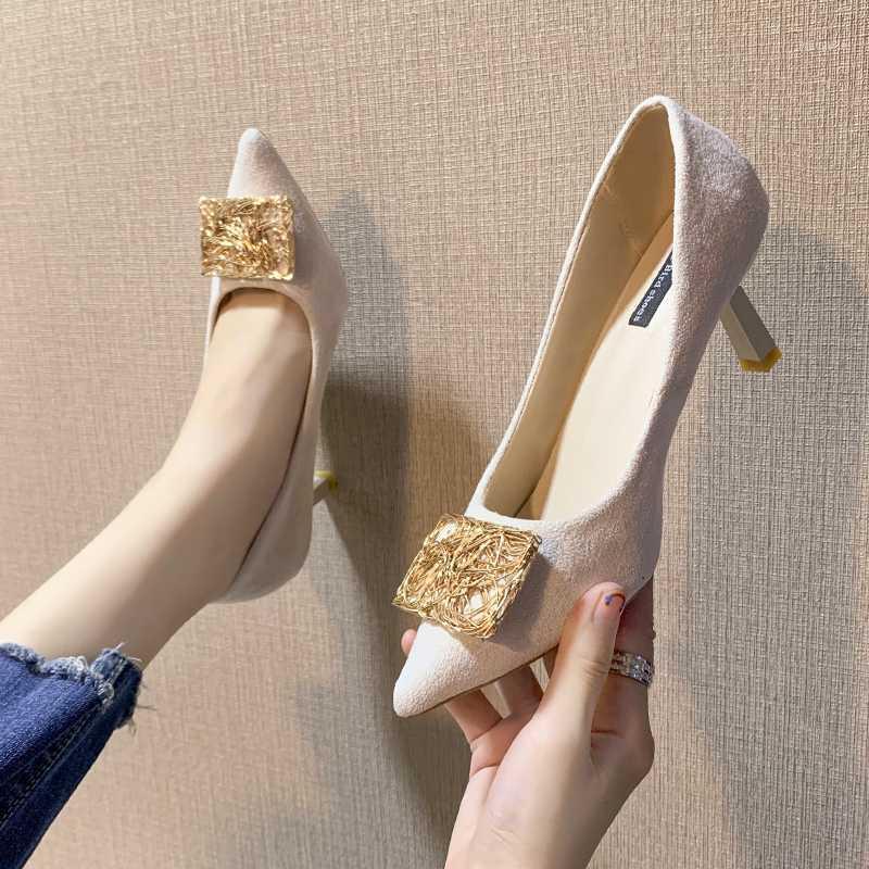 

Pointed toe high heels ins fairy net red and white high heel women's heel women's shoes 2020 spring models wild square buck1, Black