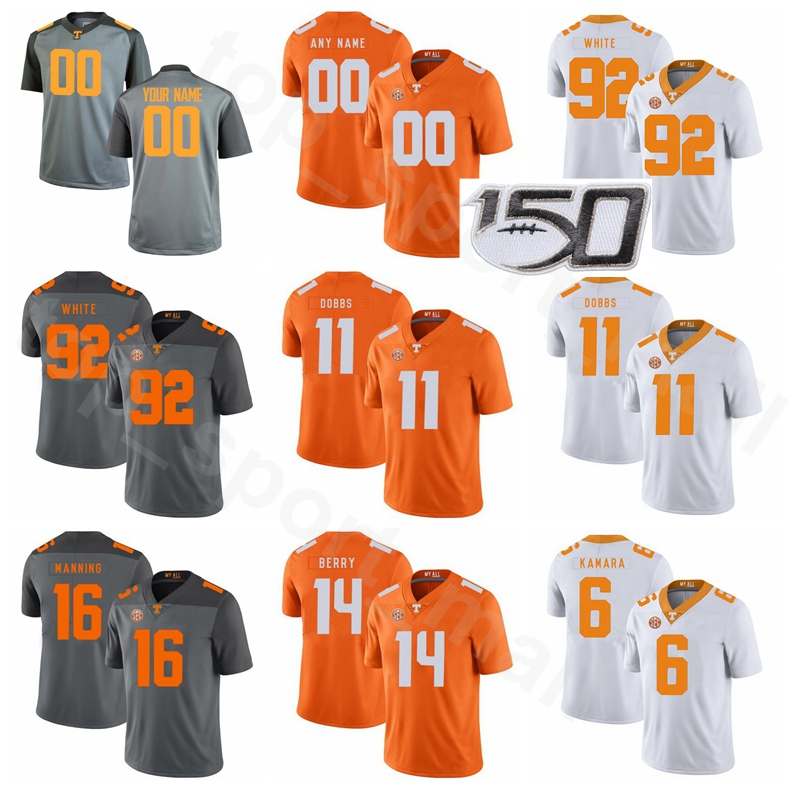 

NCAA Tennessee Volunteers 16 Peyton Mann Jersey Football College 92 Reggie White 6 Alvin Kamara 14 Eric Berry 11 Joshua Dobbs Custom Name