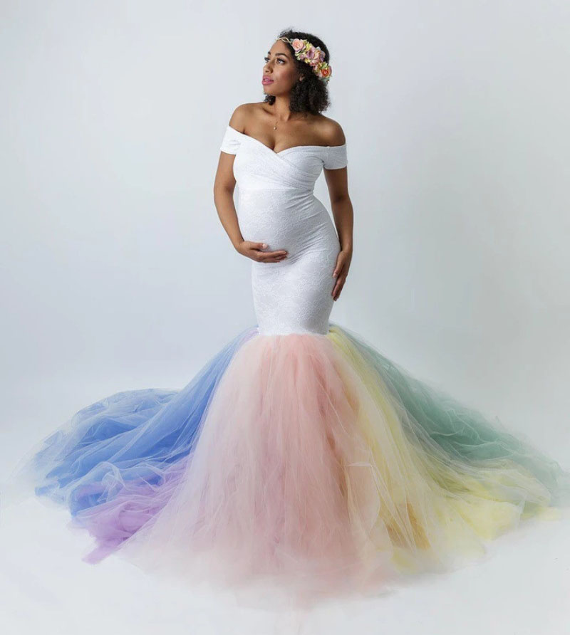 

Maternity tulle mermaid fitted strapless sweetheart gown Maternity dress Baby shower dress Photography prop gown pregn, Black;gray