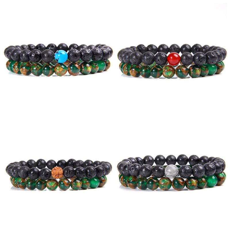 

Lava Volcano Stone Beaded Bracelets Men Cloisonne Beads Bracelet For Men Women Jewelry Protection Healing Energy Couple Bangles