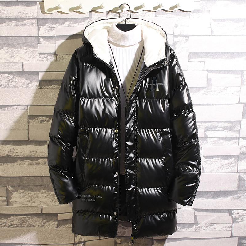 

Winter Men Jackets Hooded Boys Winter Jackets black white Coats Shiny Male medium length Cotton-padded coat loose Parkas