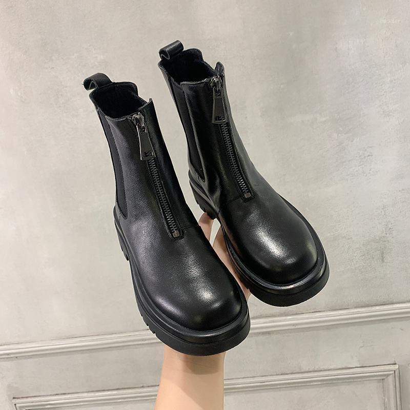

Winter Front Zipper Ankle Boots Women 2021 New Black Square Heel Non-slip Motorcycle Boots Women Fashion Leather Cotton Shoes1