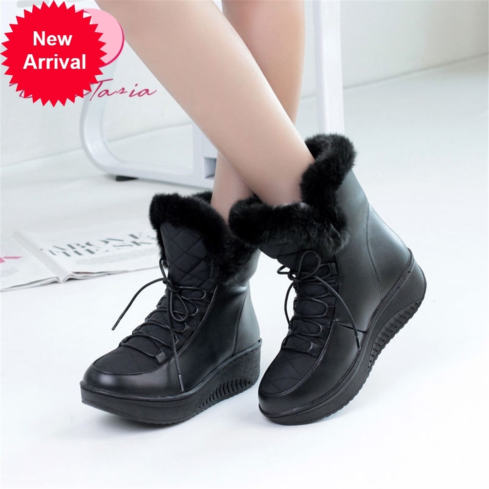 

2021 The New Size 35-44 Ladies Snowboots Winter Wedges Thick Heels Female Boots Warm Skin Shoes Woman B51q, White