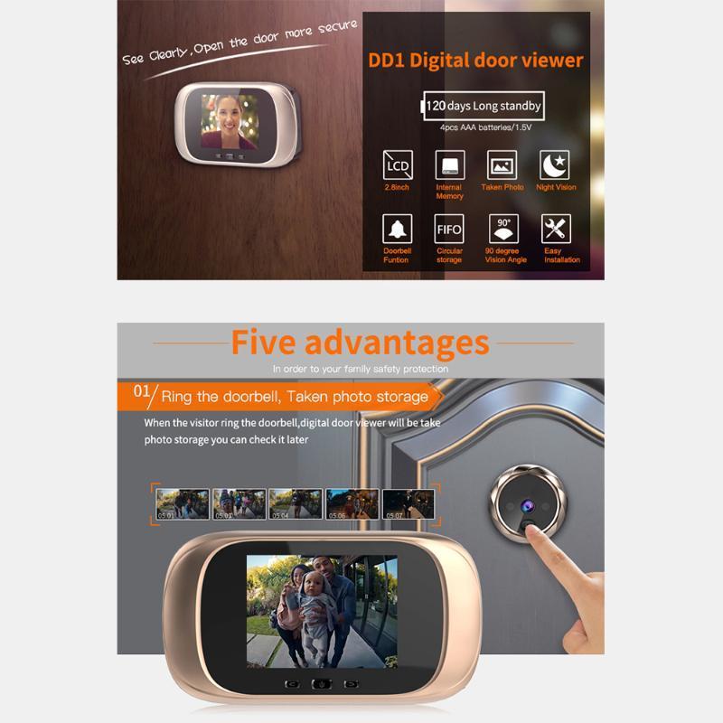 

LCD Color Screen Digital Doorbell 90 Degree Door Eye Door Bell Electronic Peephole Camera Viewer Outdoor Long Standby Time1