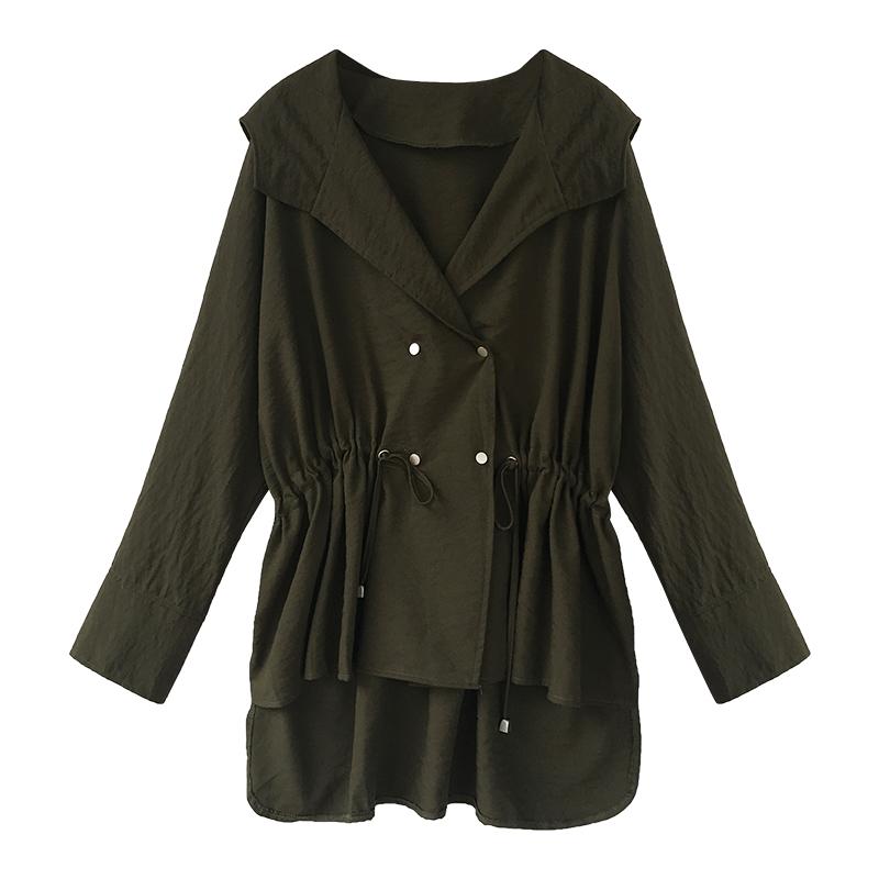 

Spring Hooded Thin Jacket Women Double Breasted Plus Size Slim Coat Female Long Sleeve White Armygreen Khaki Jackets Windbreaker, Black