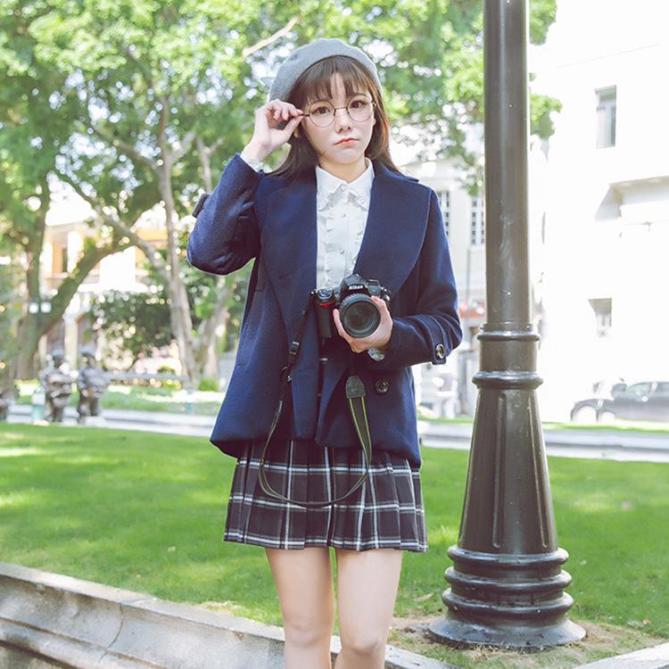 Women Young Chiffon Lolita Student Coat Japanese Uniform Double-breasted Coat Soft Girl Sister College Wind Joker