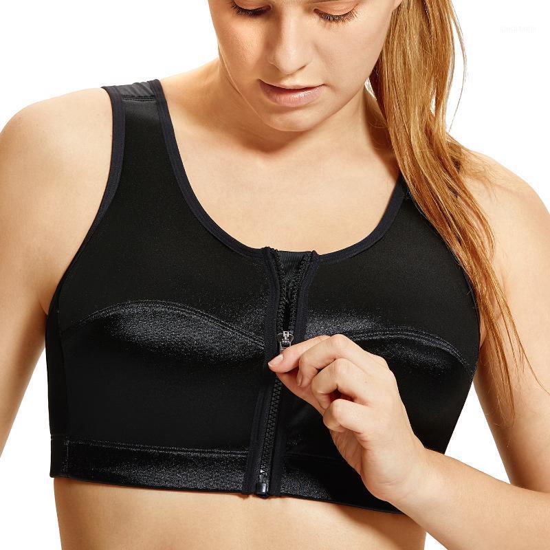 

Women's High Impact Back Support Zip Front Close Plus Size Wirefree Sports Bra1, Black01