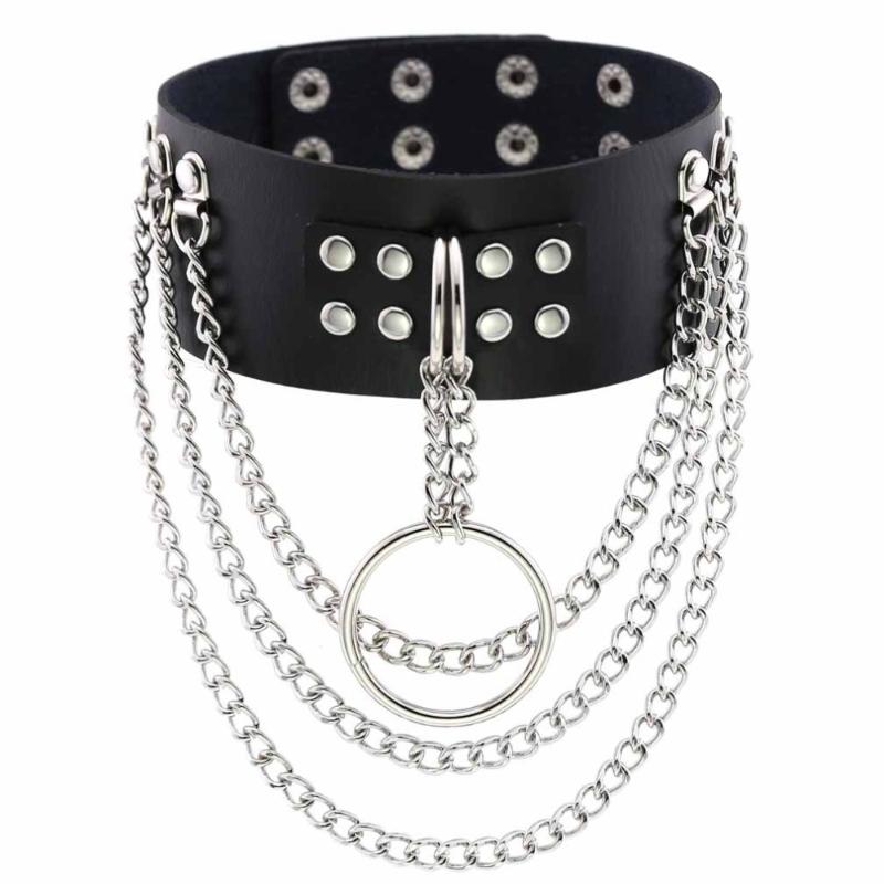 

Black Goth choker Collar O pendant chain Punk necklace Leather Choker women girls Rock Sexy Harajuku witch Gothic jewelry