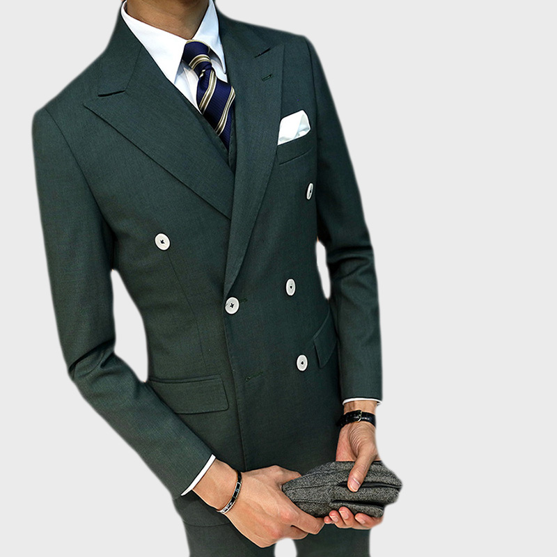 

Jacket+Vest+Pants )Double Breasted Dark Green Business Suit Groom Tuxedos Slim Fit for Men Wedding Suit 3 Pcs Blazer Men Suit, White