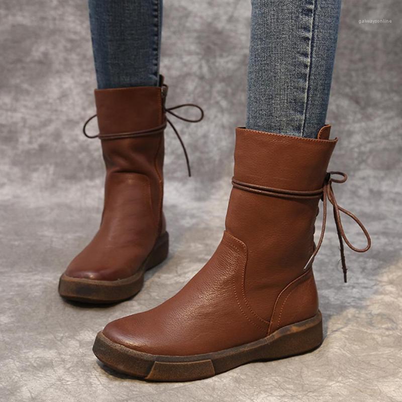 

Snow Genuine Cow Leather Black Boots Shoes Vintage Lace-up Footwear Thicken Plush Winter Black Brown Fur Warm Shoes Woman 20201