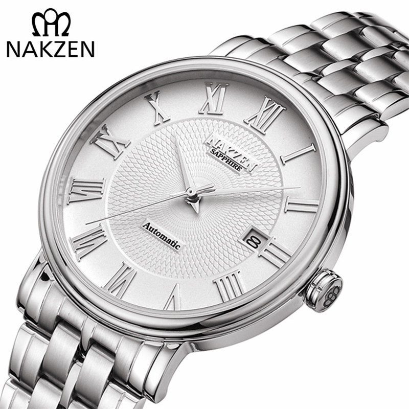 

NAKZEN Men Classic Automatic Mechanical Watches Brand Luxury Man Stainless Steel Wristwatch Clock Relogio Masculino Miyota 9015 T200324, Black