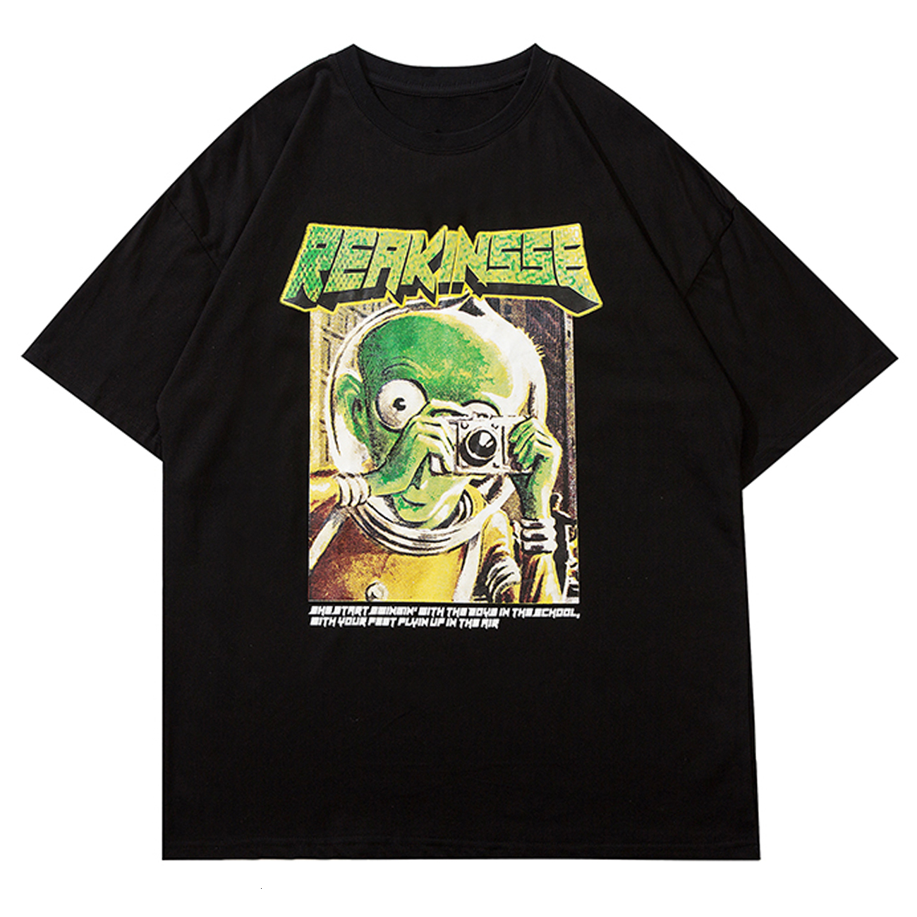 

New Alien Taking Pictures Printed Harajuku Tshirts Hip Hop T-shirt Men Streetwear 2021 Summer Cotton Tops Loose Short Sleeve Shirts K9cs, Black