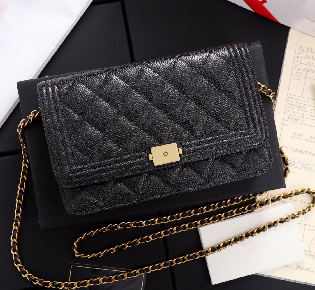 

best quality lambskin caviar genuinel leather womens chain bag with box luxurys designers wallet purse credit card holder 03, Red;black