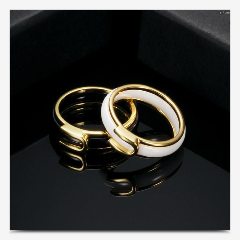 

2020 Sale Fashionable and simple Fine jewelry female Crystal from Swarovskis Couple ceramic ring 2 Colors Fit Lovers For Party1