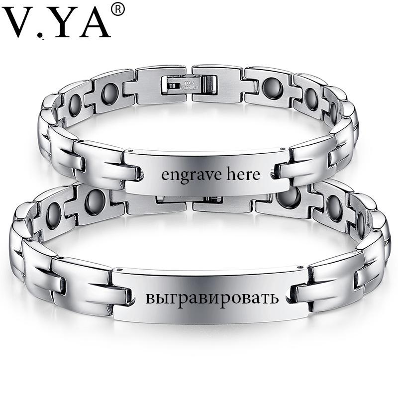 

Charm Bracelets V.YA Fashion Free Engrave Couple Customize Stainless Steel ID Bracelet Jewelry For Lover Women Men Gift Dropship