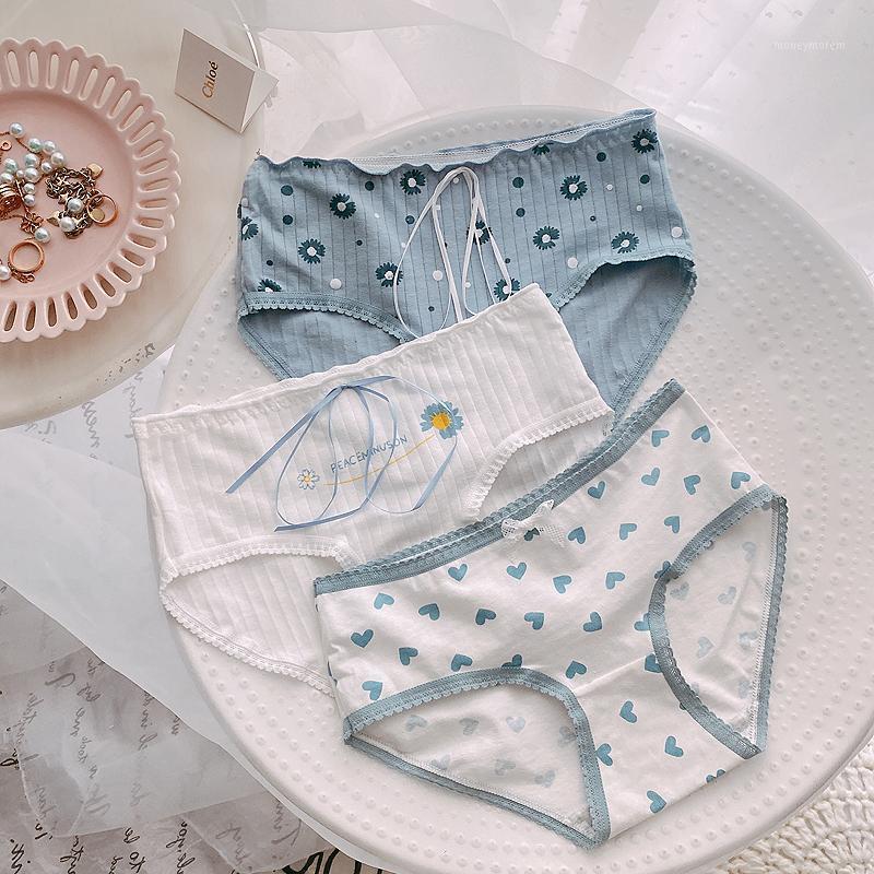 

Japanese Teen Girl Blue Series Panties Pure Cotton Sweet Cute Love Ribbon Bowknot Briefs Women Daisy Plaid Low Waist Underpants1