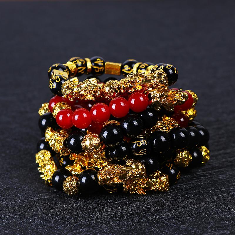 

Unisex Obsidian Stone Beads Bracelets Chinese FengShui Pixiu Wristband Wealth Good Luck Bracelet Men Women Chain