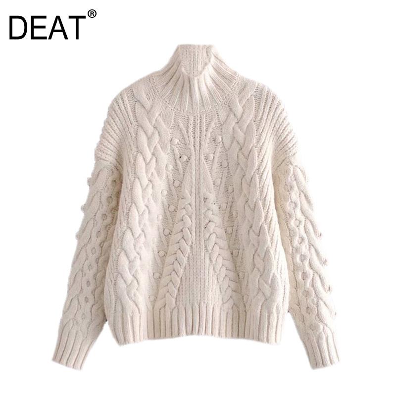 

DEAT] 2021 Spring Autumn New Fashion Casual Pullover Solid Color Long Sleeve Turtleneck Knitted Loose Women' Sweater 13W248, Beige