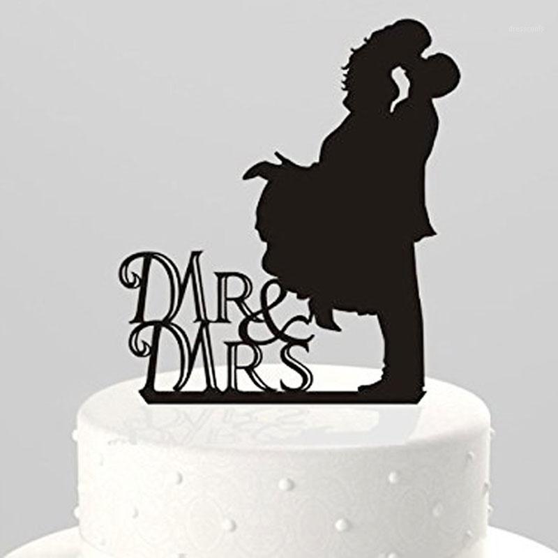 

Wholesale- Creative Hot 1Pcs/lot Lovely Kissing Bride Groom Mr. & Mrs. Silhouette Wedding Cake Topper Party Decor 00171