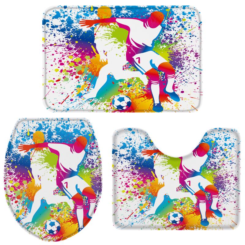 

Soccer Football Game Sport Bathroom Set Toilet Cover Mat Pedestal Rug Non-Slip Bathroom Accessories Set Home Doormat