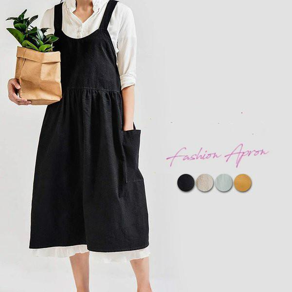 

Cotton Linen Apron with Two Pockets Vintage Garden Working Apron Halter Cross Bandage Aprons For Baking Cooking