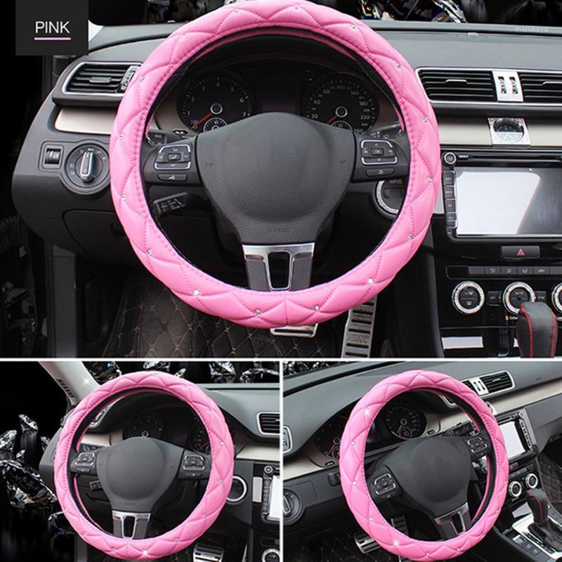 

Auto Steering Wheel Covers Fashion PU Leather Diamond Steering Wheel car Diameter 38CM Smooth Cover Car Accessories1