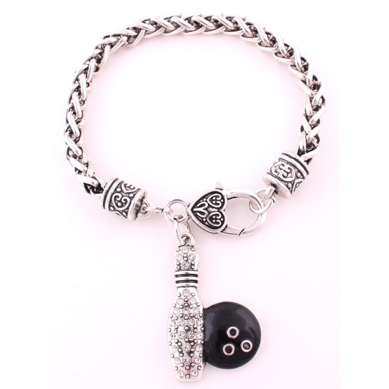 

Bracelet For Women Men Sporty Style Bowling Ball Shape Special Design And Sparkling Crystal With Wheat Link Chain Dropshipping