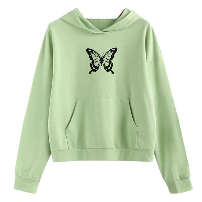 

Winter Cute Style Hoodie Ladies Sweatshirt Harajuku Butterfly Print Hooded Aesthetic Hoodie Spring Ladies Streetwear, Black