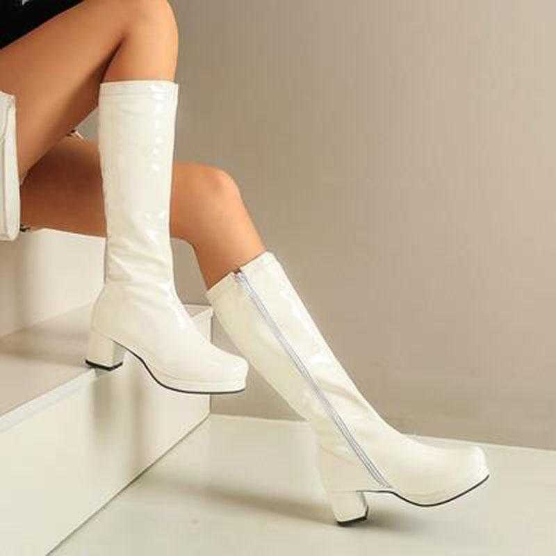 

Siddons Candy Color Knee High Boots Female Fashion Patent Leather Solid Autumn Winter Platform Shoes For Woman High Heels Boots, Yellow