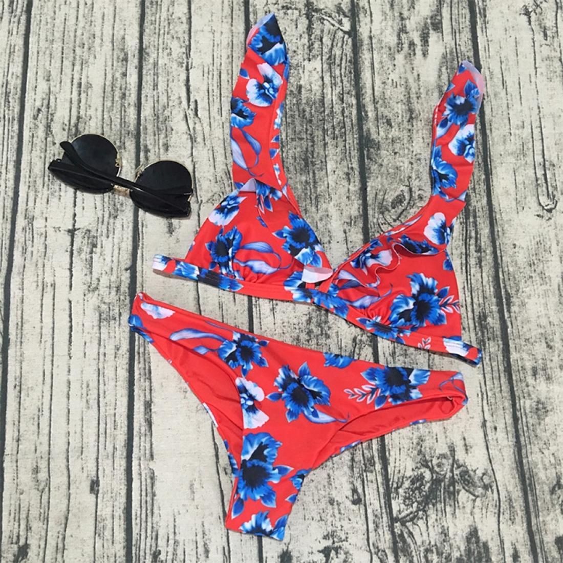 

Ladies Sexy Print Ruffled Straps Swimsuit Split Bikini SizeS