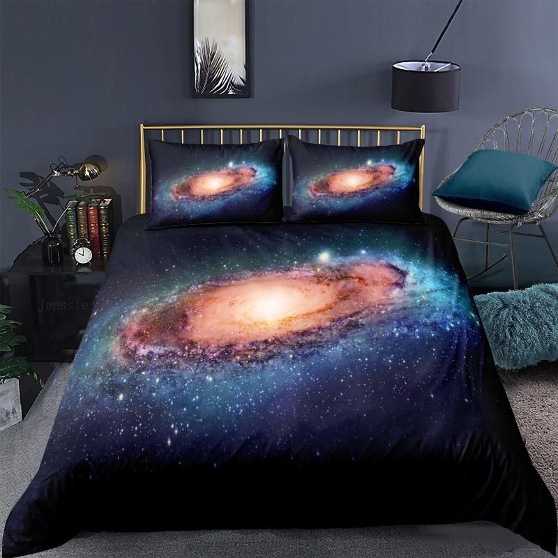 

3D Galaxy Bedding Set Outer Space Quilt Cover Queen Home Textiles Black Universe Duvet Cover Set 3PCS King Dropship Teens, Yellow