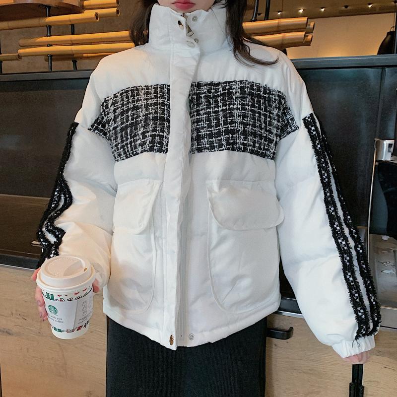 2020 Autumn Winter Cotton Parkas Oversized Coats and Jackets Womens Outerwear stand collar plaid Puffer Jacket
