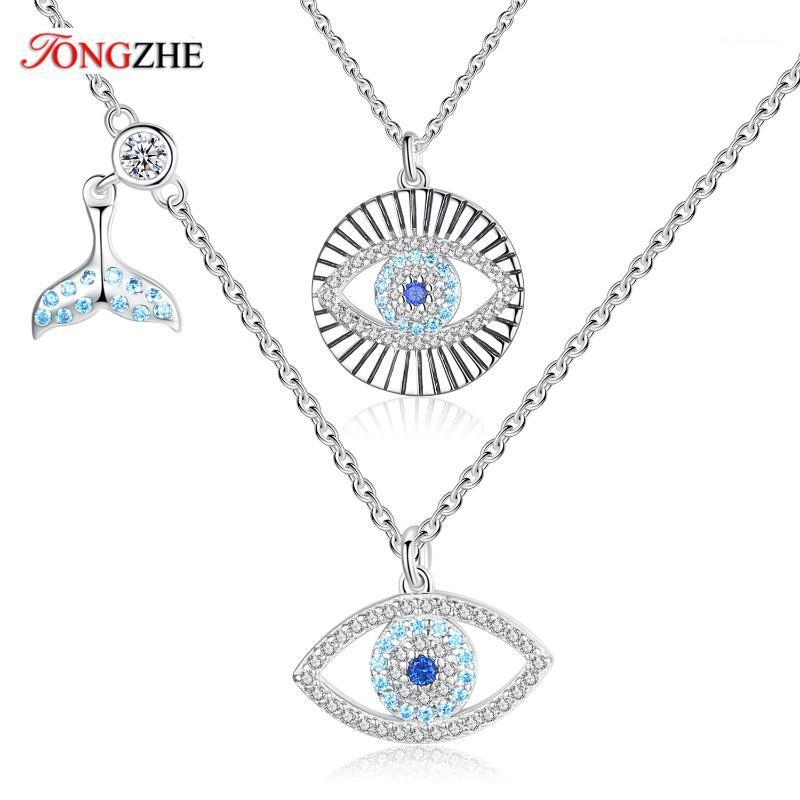 

TONGZHE Fishtail Lucky Evil Eye CZ 925 Sterling Silver Necklace Women Blue Crystal Pendant Turkey Jewelry Wholesale Lots Bulk1