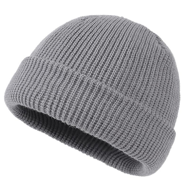 

Unisex Winter Knit Trawler Beanie Hat Solid Color Roll Up Short Skull Cap M5TE