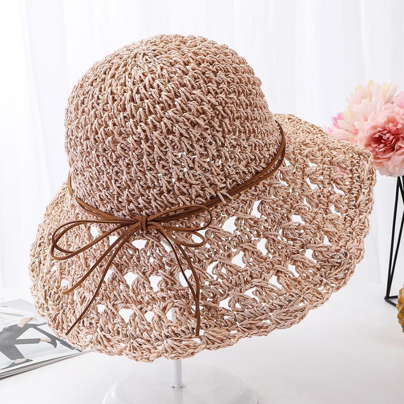 

Hand crocheted flowers and grass hat female Korean style tide foldable leather rope sun hat beach seaside sun fisherman1, Photo