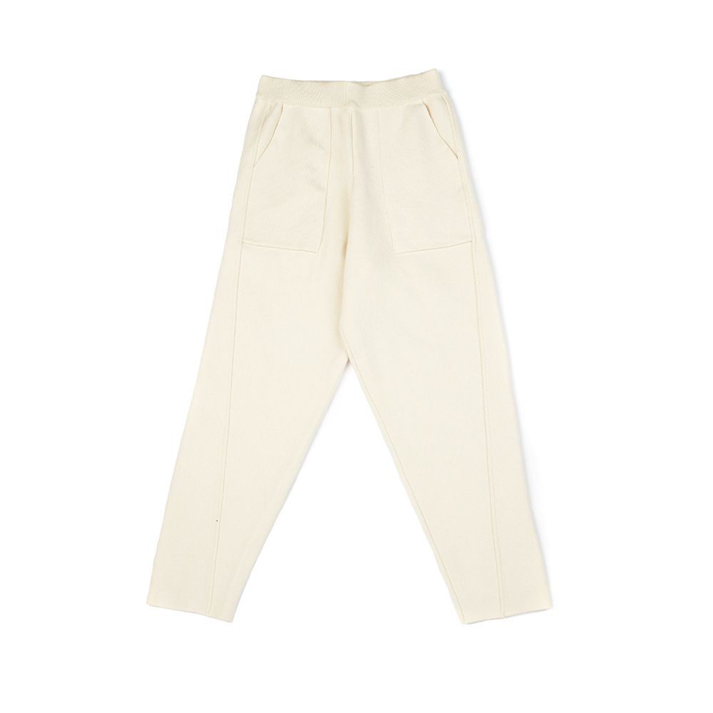 

2021 New Women Brief Solid Color Double Pockets High Waist Sweater Pants Ladies Elegant Autumn Winter Warm Knitwear Trousers 14l7, Beige