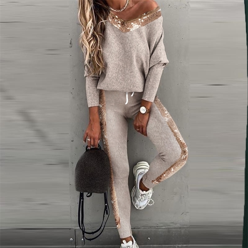 

Knitted Suit Tracksuits Women' Sweaters Pullover Two Pieces Set Pants Drawstring Female Sportwear Clothes Casual Suits 201119, Cartooon