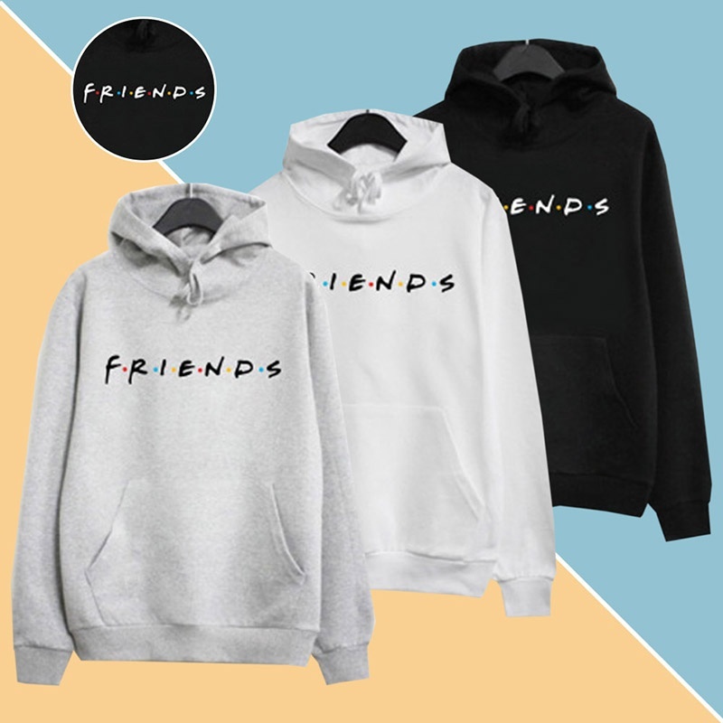 

Februaryfrost Women Friends Hoodies Harajuku Letters Print Pocket Warm Thicken Pullovers Hip Hop Loose Solid Female Sweatshirts, White