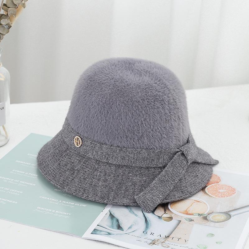 

Thickened imitation mink sheep knit cap with flat brim sunshade winter and winter warm short brim basin cap, Black