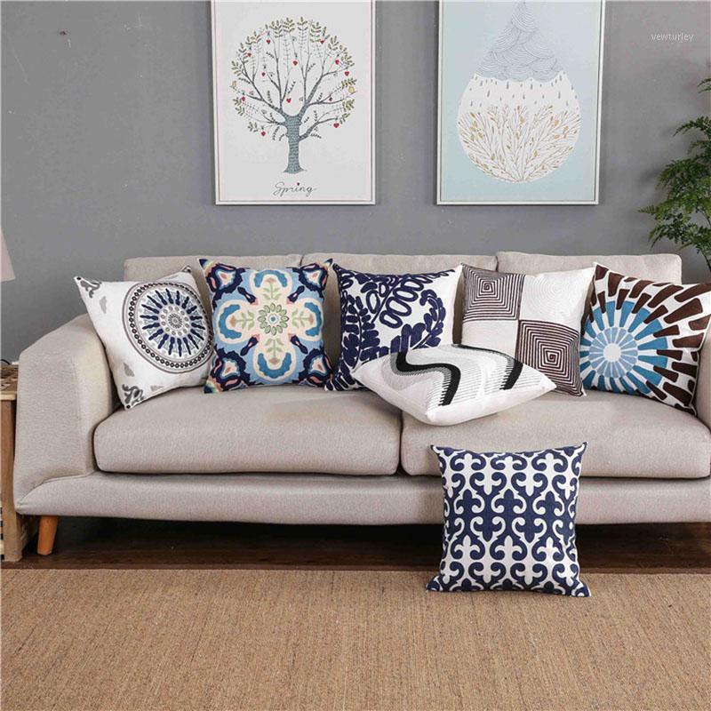 

Home Decorative Embroidered Cushion Cover Blue Floral Mandala Leaves Wave Pillow Case Cotton Square Pillow Cover 45x45cm1